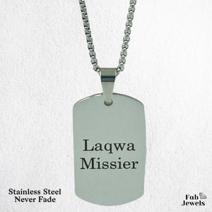 Stainless Steel Yellow Gold Engraved Laqwa Missier Dog Tag Pendant with Necklace