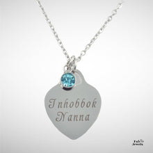 Load image into Gallery viewer, Engraved Stainless Steel &#39;Inhobbok Nanna’ Heart Pendant with Personalised Birthstone Inc. Necklace