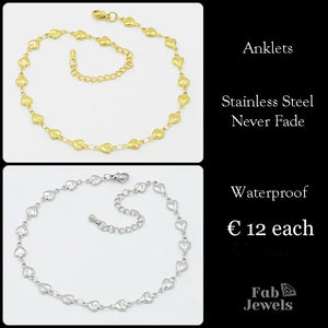 Stainless Steel 316L Heart Anklet Ankle Chain Yellow Gold Silver
