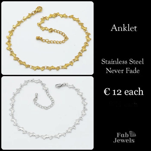 Stainless Steel 316L Dolphin Anklet Ankle Chain Yellow Gold Silver
