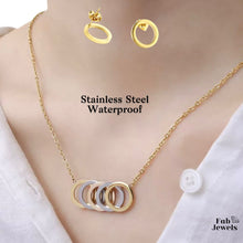 Load image into Gallery viewer, Stainless Steel 3 Tone Circle Set Hypoallergenic Earrings and Necklace
