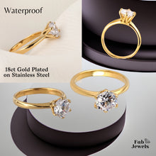 Load image into Gallery viewer, 18ct Gold Plated on Stainless Steel Solitaire Waterproof Ring Never Fade