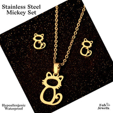 Load image into Gallery viewer, Stainless Steel Cat Set Hypoallergenic Earrings and Necklace