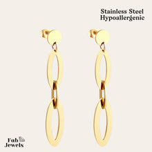 Load image into Gallery viewer, Stylish Long Hypoallergenic Yellow Gold Plated Stainless Steel Earrings