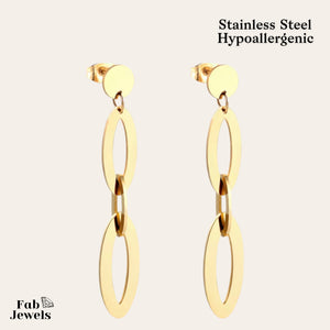 Stylish Long Hypoallergenic Yellow Gold Plated Stainless Steel Earrings