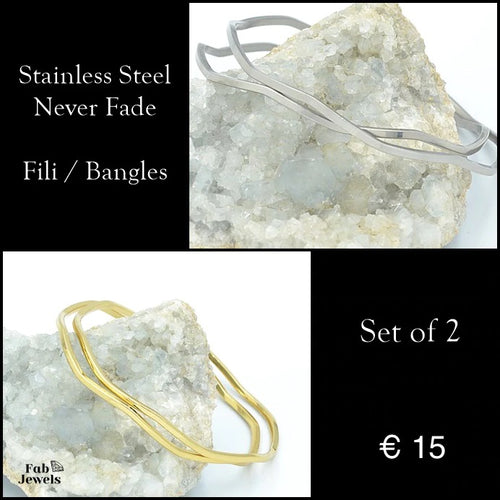 Yellow Gold /  Silver Stainless Steel Fili Bangles Set of 2