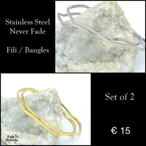 Yellow Gold /  Silver Stainless Steel Fili Bangles Set of 2