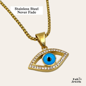 Yellow Gold Plated on S/Steel Evil Eye Protection Pendant with Necklace