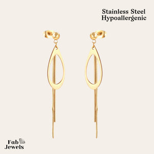 Trendy Long Hypoallergenic Yellow Gold Plated Stainless Steel Earrings