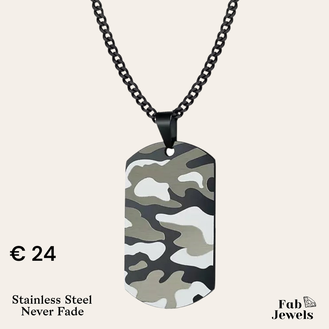 Stainless Steel Camouflage Tag Pendant with Necklsce