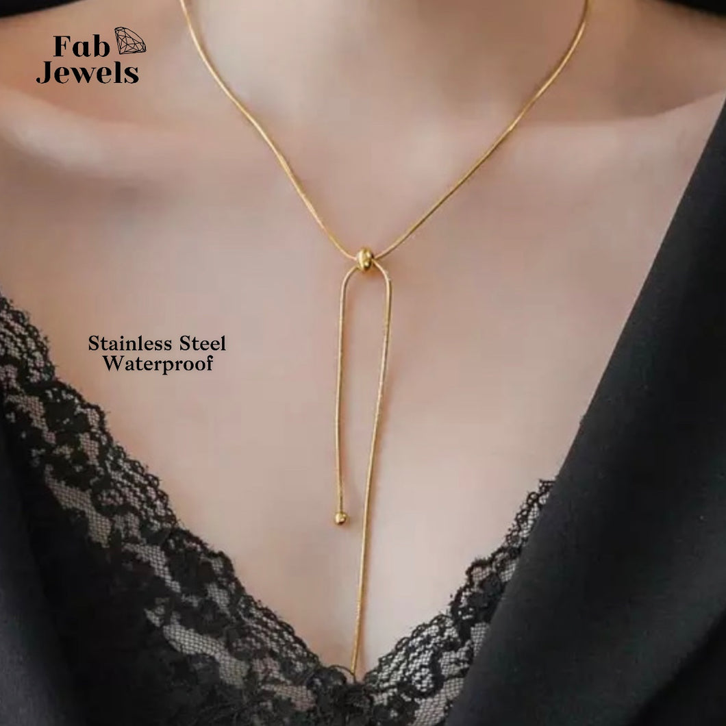 Yellow Gold Plated Stainless Steel Adjustable Drop Snake Necklace