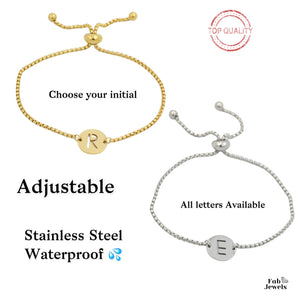 Stainless Steel Yellow Gold Plated Adjustable Bracelet with Personalised Initial