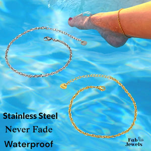 Stainless Steel Gold Plated Waterproof Twisted Ankle Chain Anklet