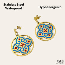 Load image into Gallery viewer, Yellow Gold Plated Maltese Cross Tile Design Hypoallergenic Earrings
