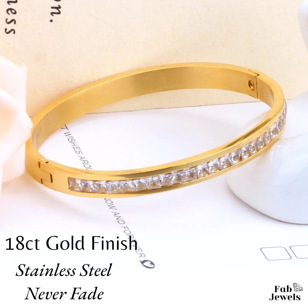 18ct Gold Plated on Stainless Steel Bangle with Cubic Zirconia