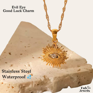 Yellow Gold Plated on S/Steel Evil Eye Lucky Charm  Pendant with Necklace