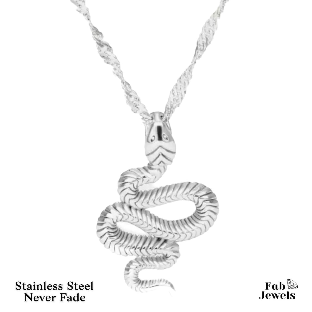 Stainless Steel Rose/White/Yellow Gold Plated Snake Pendant with Twisted Necklace