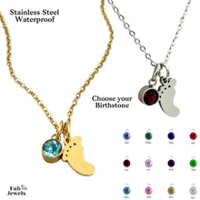 Load image into Gallery viewer, Yellow Gold Plated on Stainless Steel Baby Feet Pendant with Birthstone Inc. Necklace