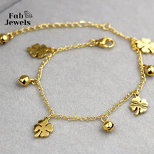 Load image into Gallery viewer, Yellow Rose Gold plated Stainless Steel Clover Charm Anklet