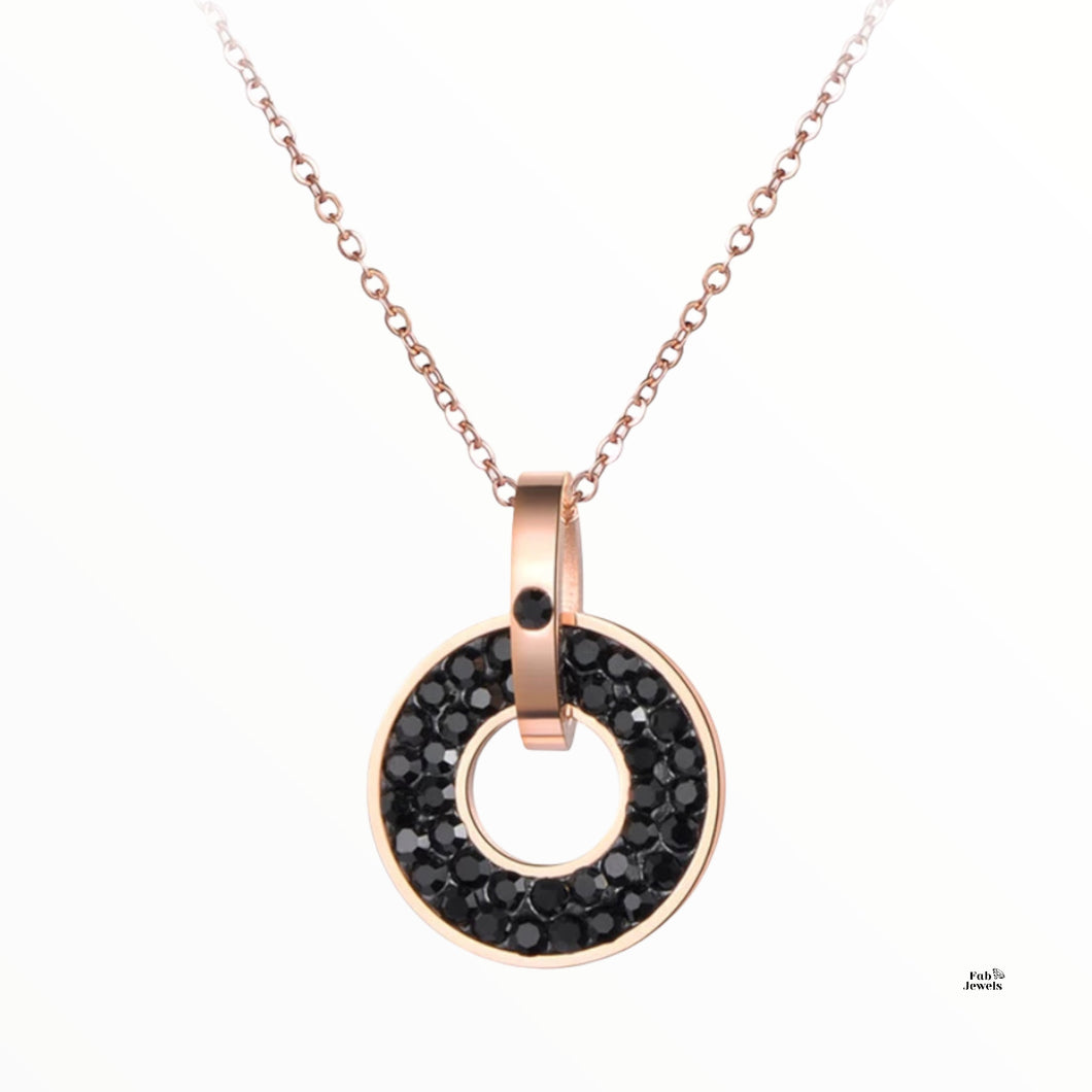 Stainless Steel RosE Gold Plated with Black Swarovski Crystals