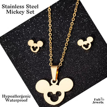 Load image into Gallery viewer, Stainless Steel Mickey Set Hypoallergenic Earrings and Necklace