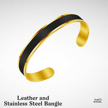 Load image into Gallery viewer, Highest Quality Leather and Stainless Steel Mens Cuff Bangle