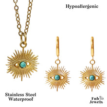 Load image into Gallery viewer, Yellow Gold S/Steel Set Evil Eye Pendant and Matching Earrings