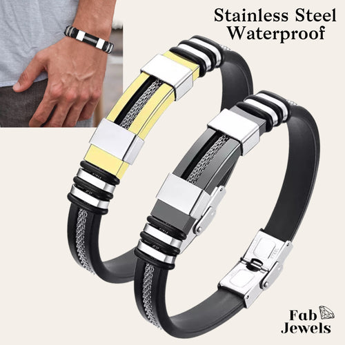 Stylish Black Silicone and Stainless Steel Men's Bracelets