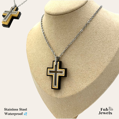 Stainless Steel 316L Necklace with 3 Tone Cross Pendant