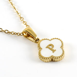 Stainless Steel 18ct Gold Plated Shell Clover Initial Letter Double Sided Pendant