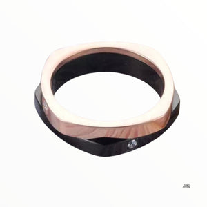Rose Gold Black Ceramic Stainless Steel Spin Ring with Swarovski Crystals
