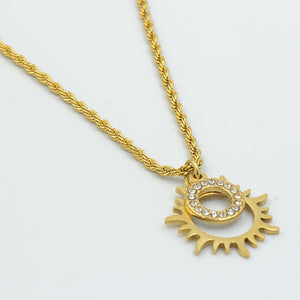 Yellow Gold Stainless Steel Rope Chain with Sun Pendant