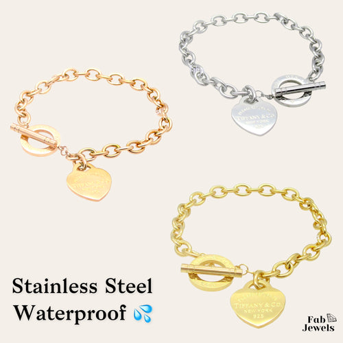 Stainless Steel 316L Toggle Bracelet with Heart Charm