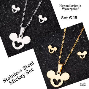 Stainless Steel Mickey Set Hypoallergenic Earrings and Necklace