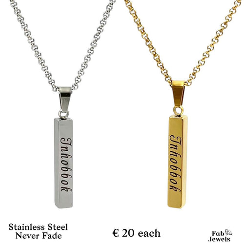Stainless Steel Yellow Gold Engraved Inhobbok Pendant with Necklace