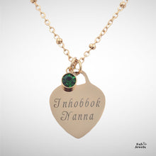 Load image into Gallery viewer, Engraved Stainless Steel &#39;Inhobbok Nanna’ Heart Pendant with Personalised Birthstone Inc. Necklace