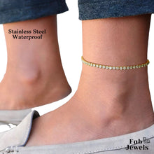 Load image into Gallery viewer, Yellow Gold on Stainless Steel Anklet Ankle Chain with Sparkling Crystals