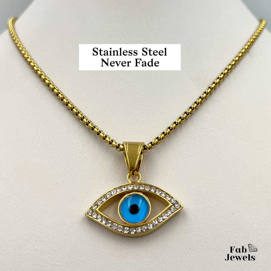 Yellow Gold Plated on S/Steel Evil Eye Protection Pendant with Necklace