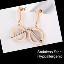 Load image into Gallery viewer, Stainless Steel Rose Gold Hypoallergenic Dangling Earrings with Swarovski Crystals
