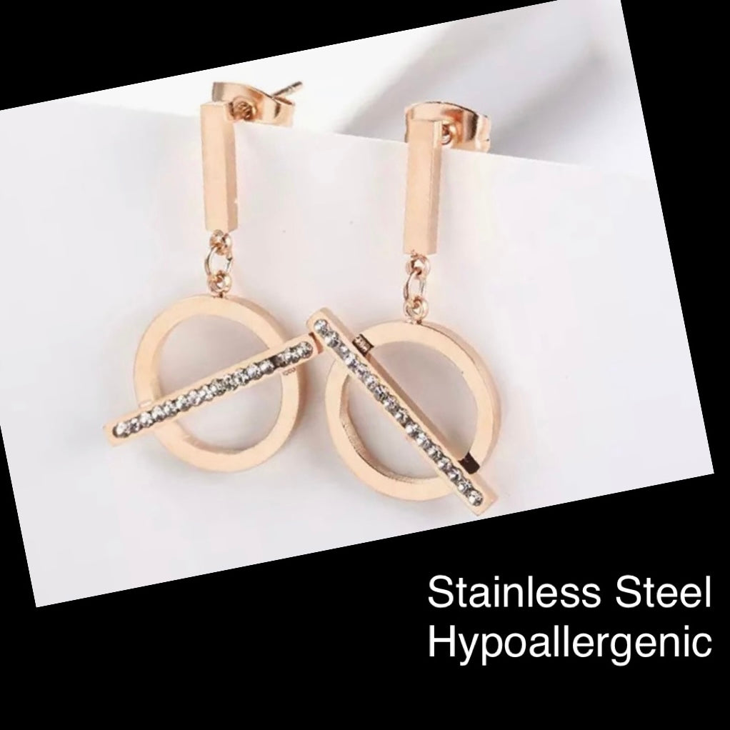 Stainless Steel Rose Gold Hypoallergenic Dangling Earrings with Swarovski Crystals