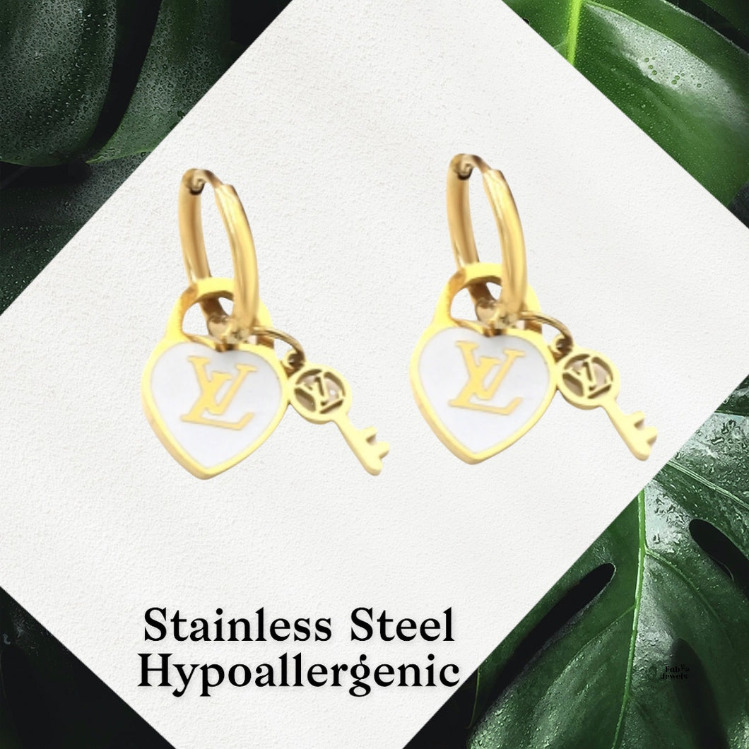 Stainless Steel Hypoallergenic Hoop Charm Earrings