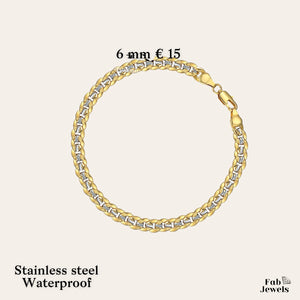 Stainless Steel Yellow Gold Plated 2 Tone Curb Chain Bracelet