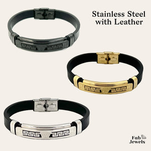 Stylish Black Leather with Stainless Steel Men’s Bracelets