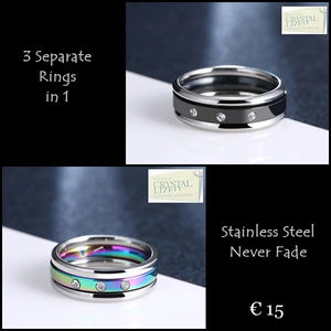 Stainless Steel 316L 3 in 1 Ring with Swarovski Crystals