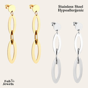 Stylish Long Hypoallergenic Yellow Gold Plated Stainless Steel Earrings