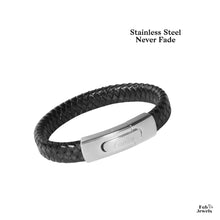 Load image into Gallery viewer, Stylish Black Leather with Stainless Steel Men’s Bracelets