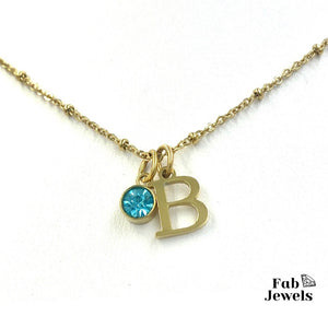 Stainless Steel Silver / Yellow Gold / Rose Gold Plated Initial Birthstone Charms Including Necklace