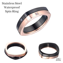 Load image into Gallery viewer, Rose Gold Black Ceramic Stainless Steel Spin Ring with Swarovski Crystals
