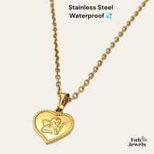 Load image into Gallery viewer, 18ct Gold Finish on Stainless Steel Angel Heart Pendant with Necklace