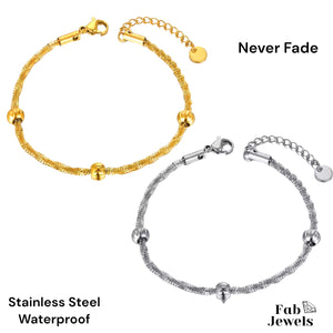 Stainless Steel Yellow Gold / Silver Twisted Bracelet Beads with Extension